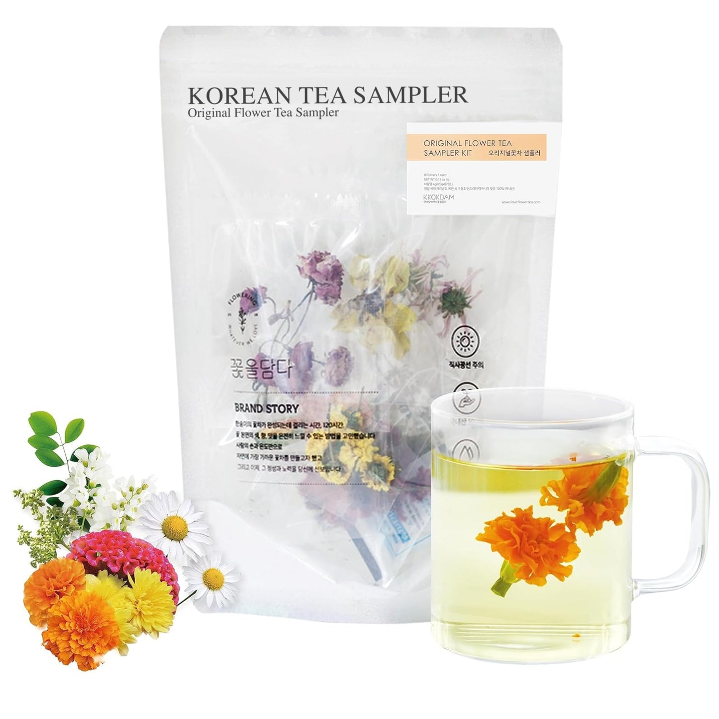 Kkokdam Flower Tea Set Sampler - Loose Leaf Tea, Fancy Tea Variety Pack, Blooming Tea Flowers, Korean Tea Sets, Unique Tea Gifts