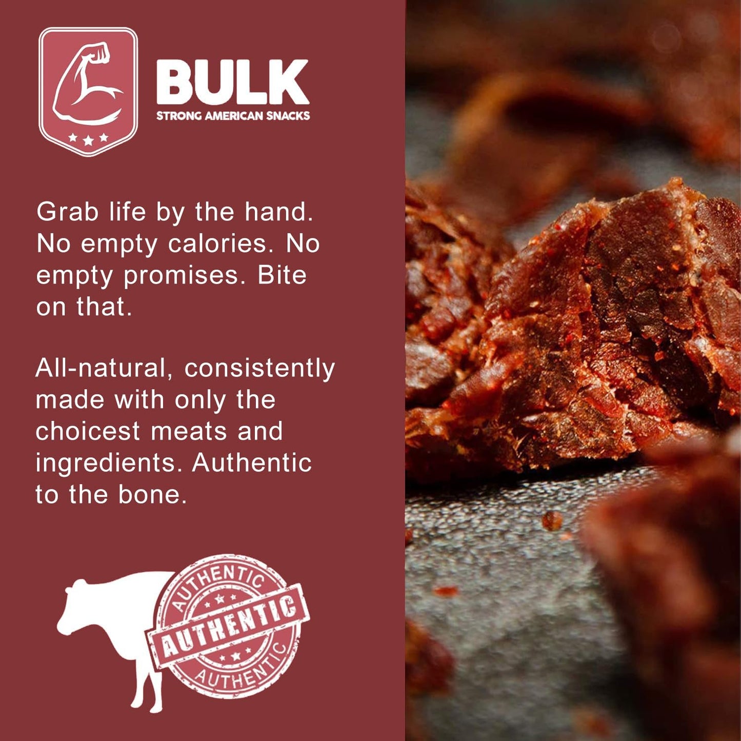 B.U.L.K Beef Jerky - Soft Teriyaki Brisket Snack - 2.25 Ounce Pack - Reddish Brown