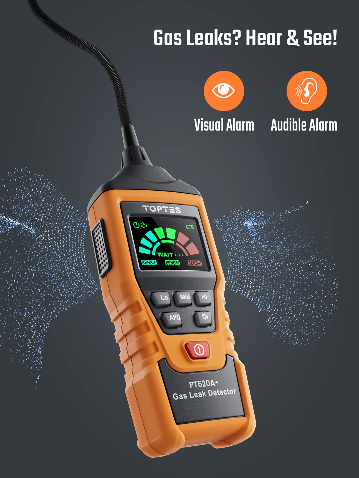 Toptes Pt520A+ Rechargeable Gas Leak Detector, Natural Gas Detector With 17-Inch Probe, Checking Combustible Gas Leaks Like Natu