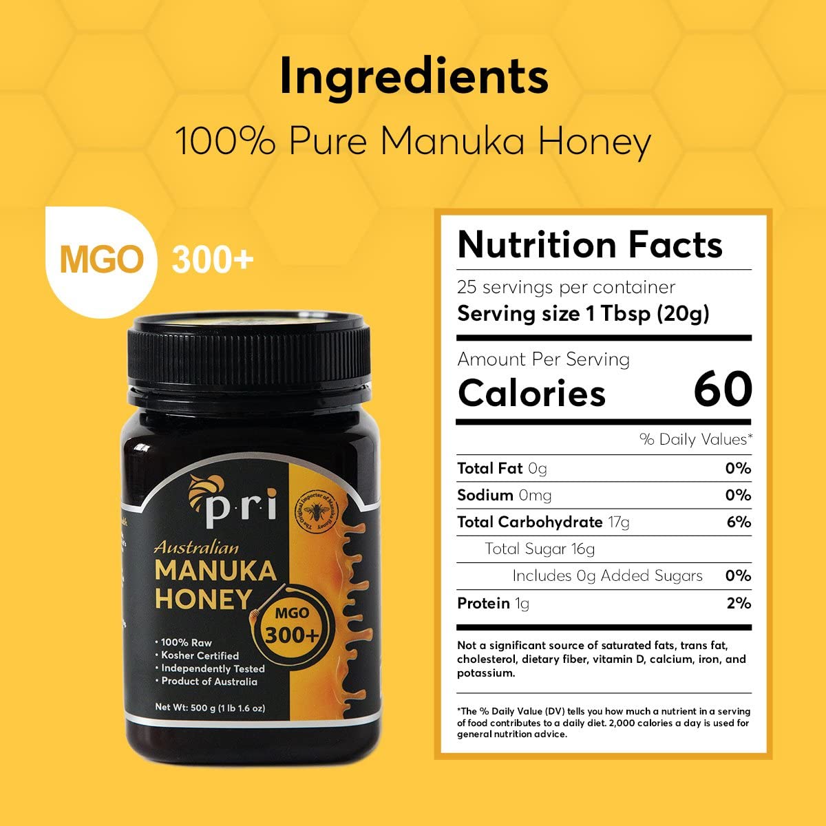Pri Manuka Honey, Mgo 300+, 1.1Lb Australian Raw Manuka Honey (500G)