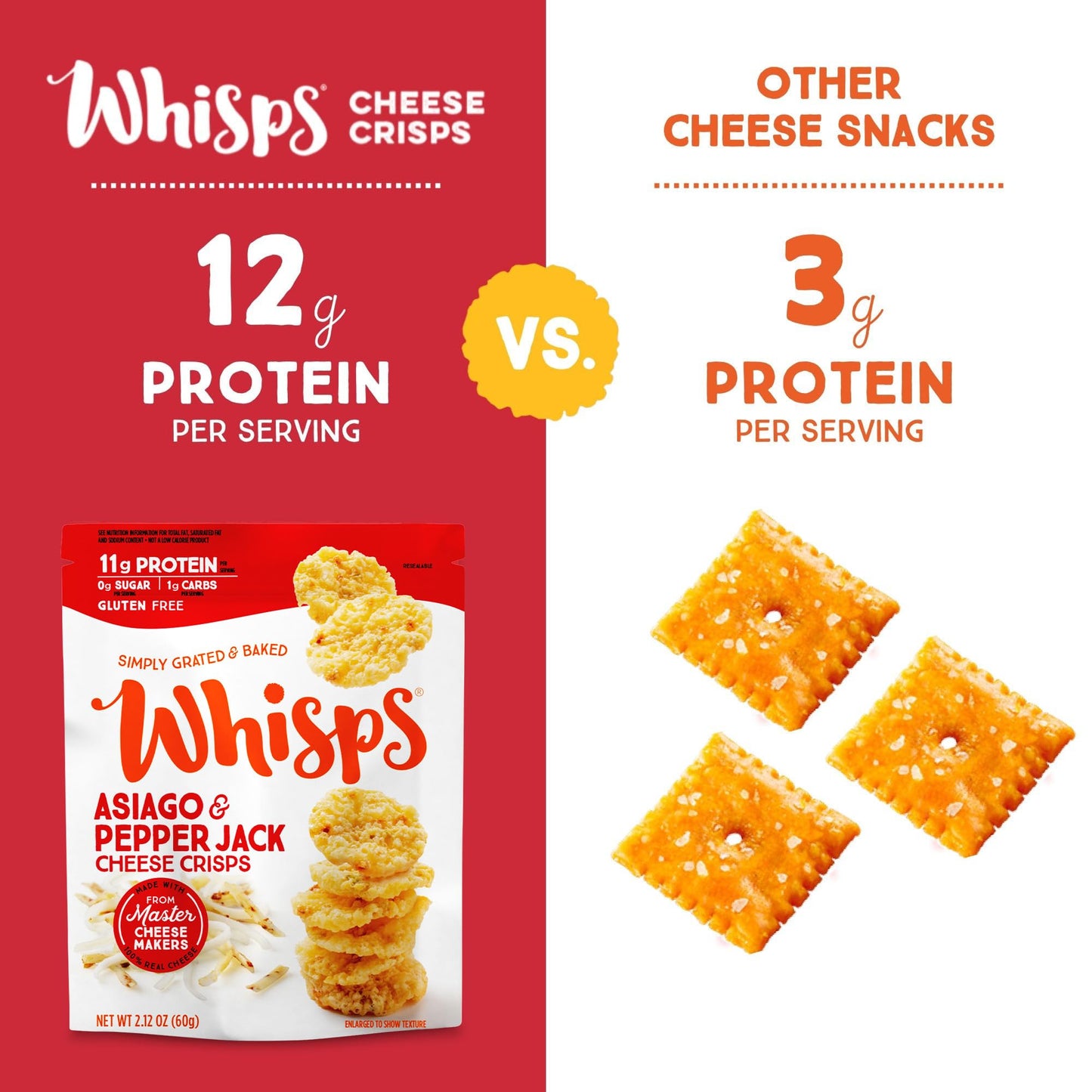 Whisps Cheese Crisps Protein Chips, Gluten Free, High Protein, Low Carb, 2.12 Oz (Pack of 6)