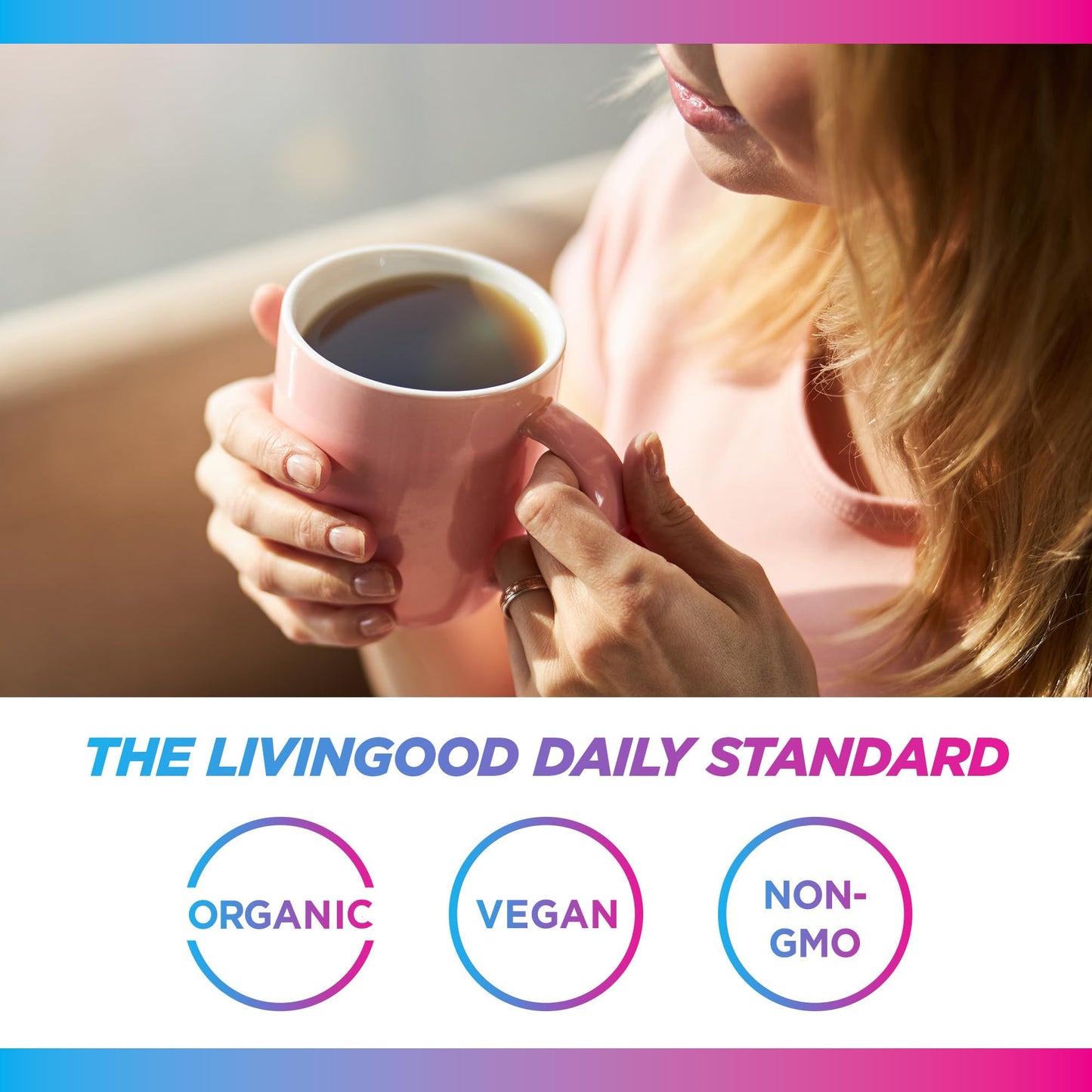 Livingood Daily Ground Decaf Coffee with Moringa, Vegan, Organic, Non-GMO, 12 oz Bag