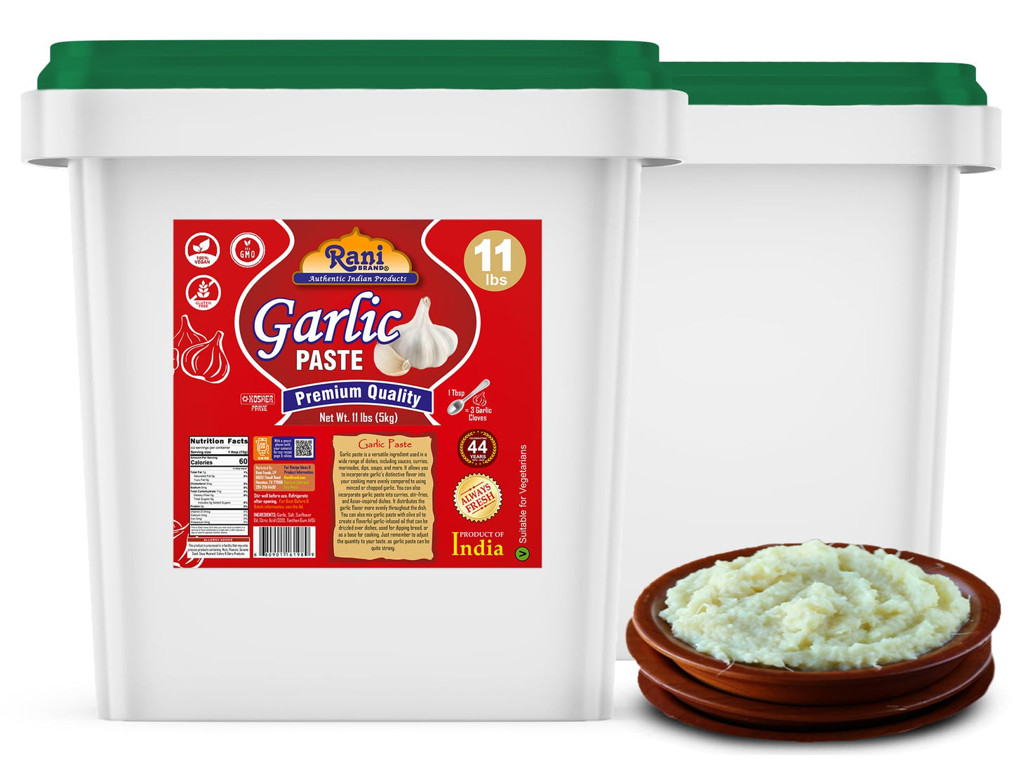Rani Garlic Cooking Paste 176Oz (11Lbs) 5Kg Bulk ~ Vegan | Gluten Free | Non-Gmo | Kosher | No Colors | Indian Origin