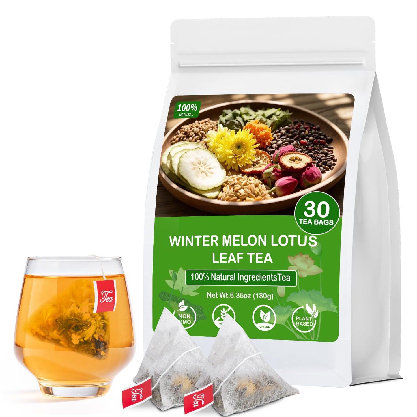 Tiucm Winter Melon Lotus Leaf Tea - 100% Natural Herbal Teabags, 30 Count, Traditional Chinese Formula for Men & Women