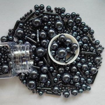 Edible Black Pearl Sugar Sprinkles Candy Mix Size Baking Edible Cake Decorations Cupcake Toppers Cookie Decorating Wedding Party Valentine Halloween Christmas Supplies 100G/3.53Oz