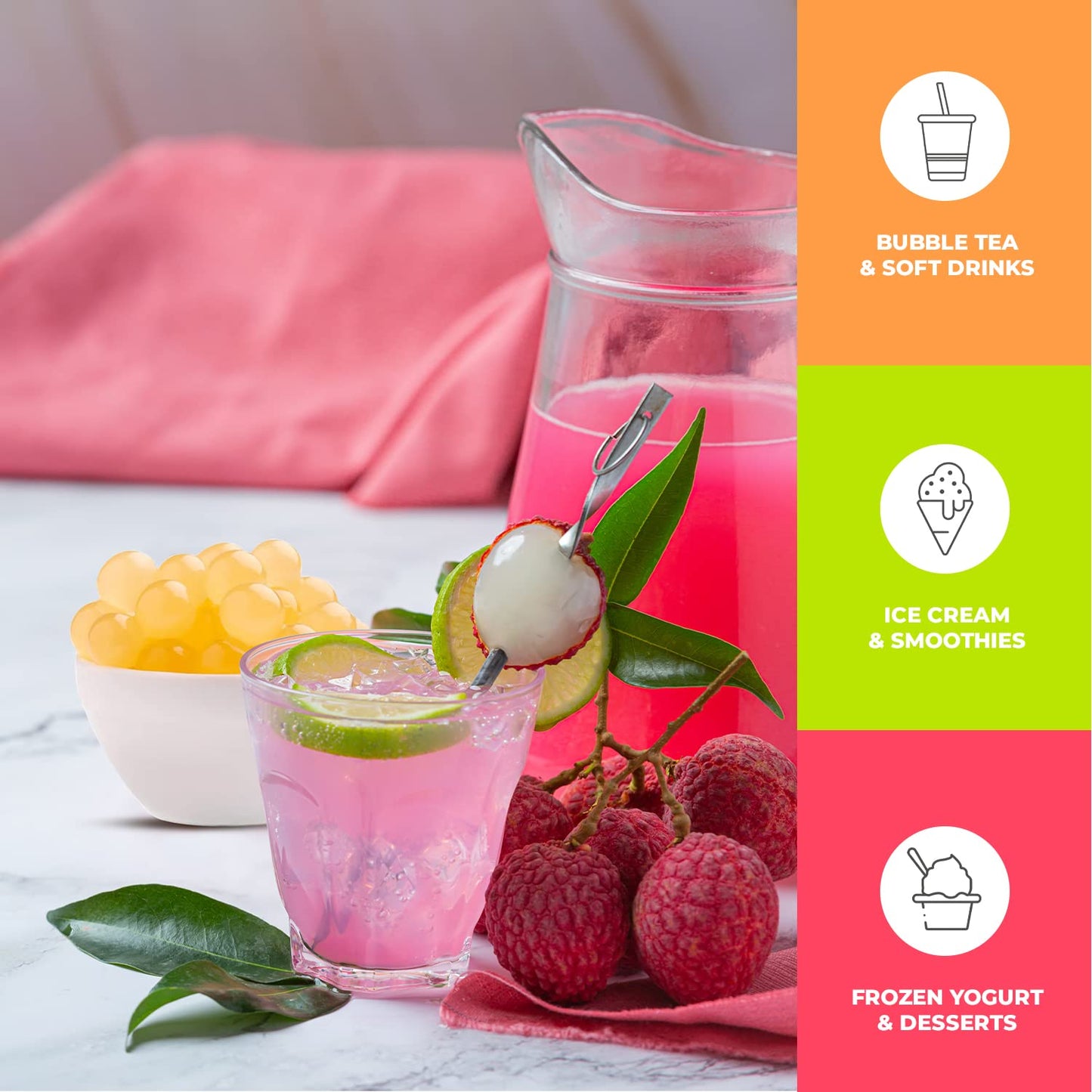 Fanale Lychee Popping Boba, 100% Fat Free, Vegan, Bursting Boba Pearls, Flavored Pearls for Bubble Tea, Shakes, Desserts & Smoot