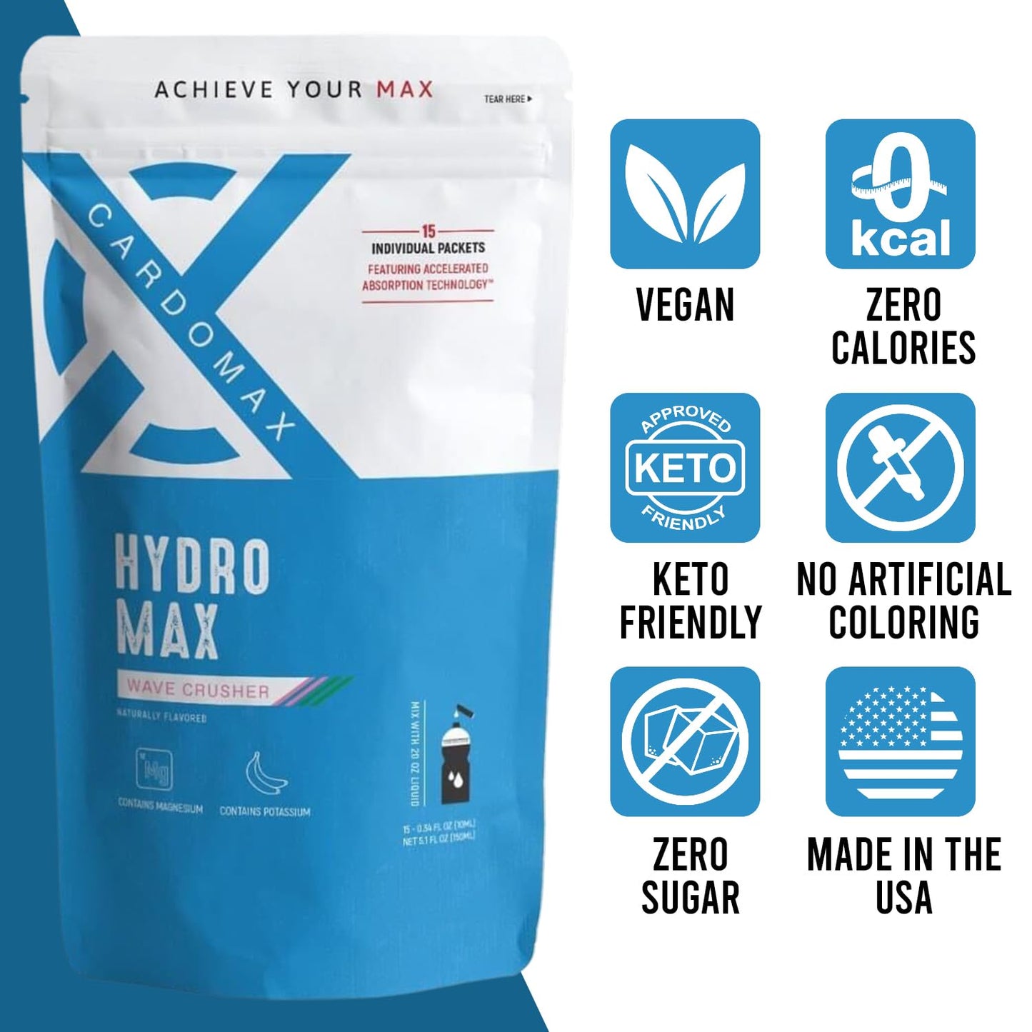 CardoMax Hydration Packet Electrolyte Drink Mix - Hydromax Liquid Water Electrolyte Packets, Zero Calories, Sugar-Free, Keto-Fri