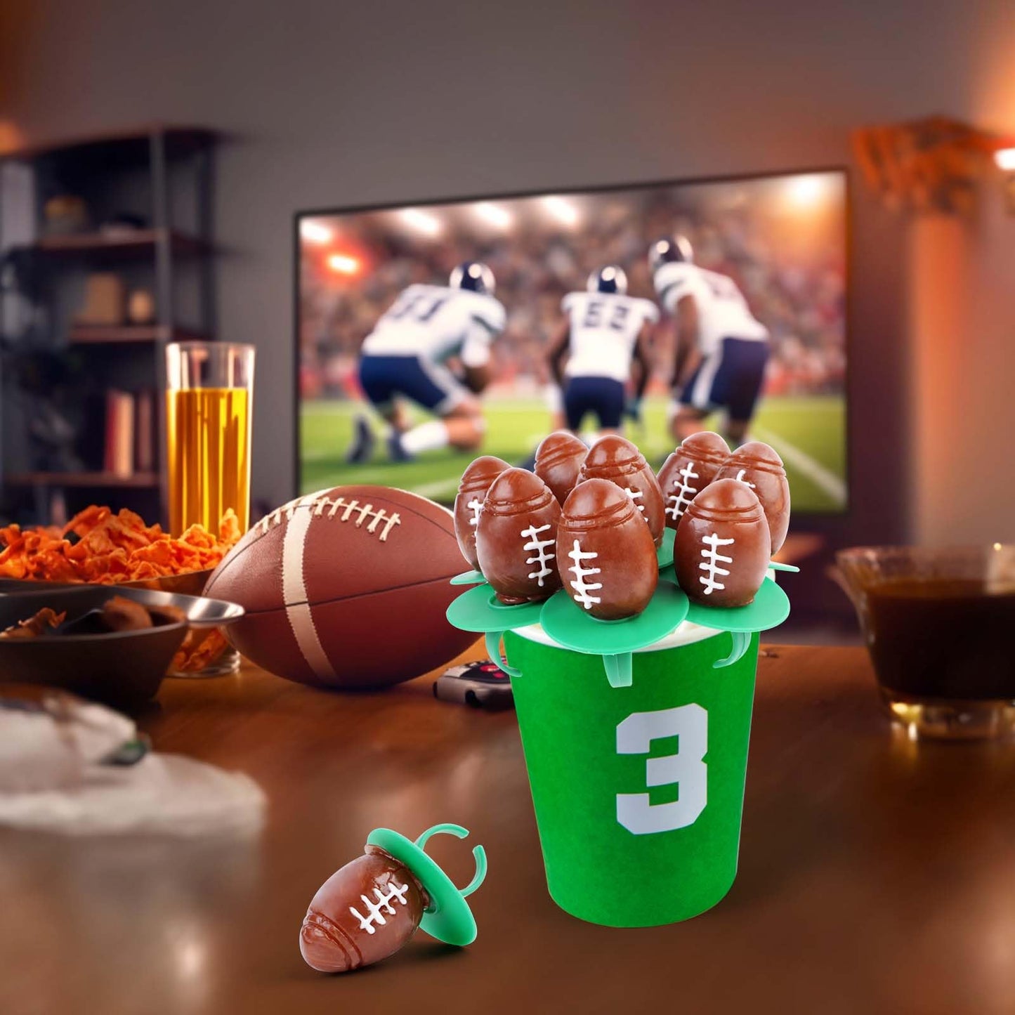 Football Ring Lollipops,Suckers Individually Wrapped Bulk For Birthday Party Candy Favors,Sports Ball Shaped Goodie Bag Fillers,