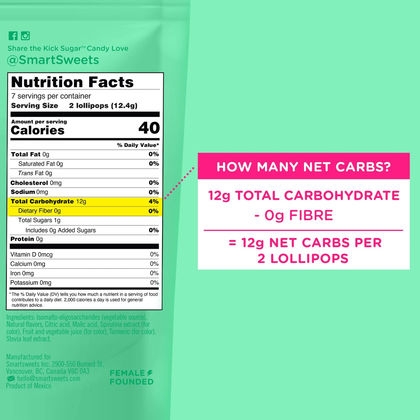 SmartSweets Blue Raspberry & Watermelon Lollipops, 3oz Hard Candy, Low Sugar (1g), Low Calorie (40), Gluten-Free, Plant-Based