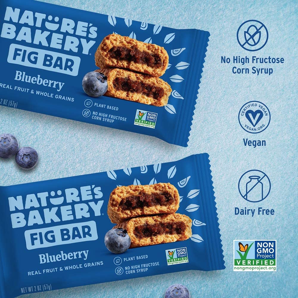 Natures Bakery Whole Wheat Fig Bars, Blueberry, Real Fruit, Vegan, Non-Gmo, Snack Bar, 7 Boxes With 12 Twin Packs (84 Twin Packs