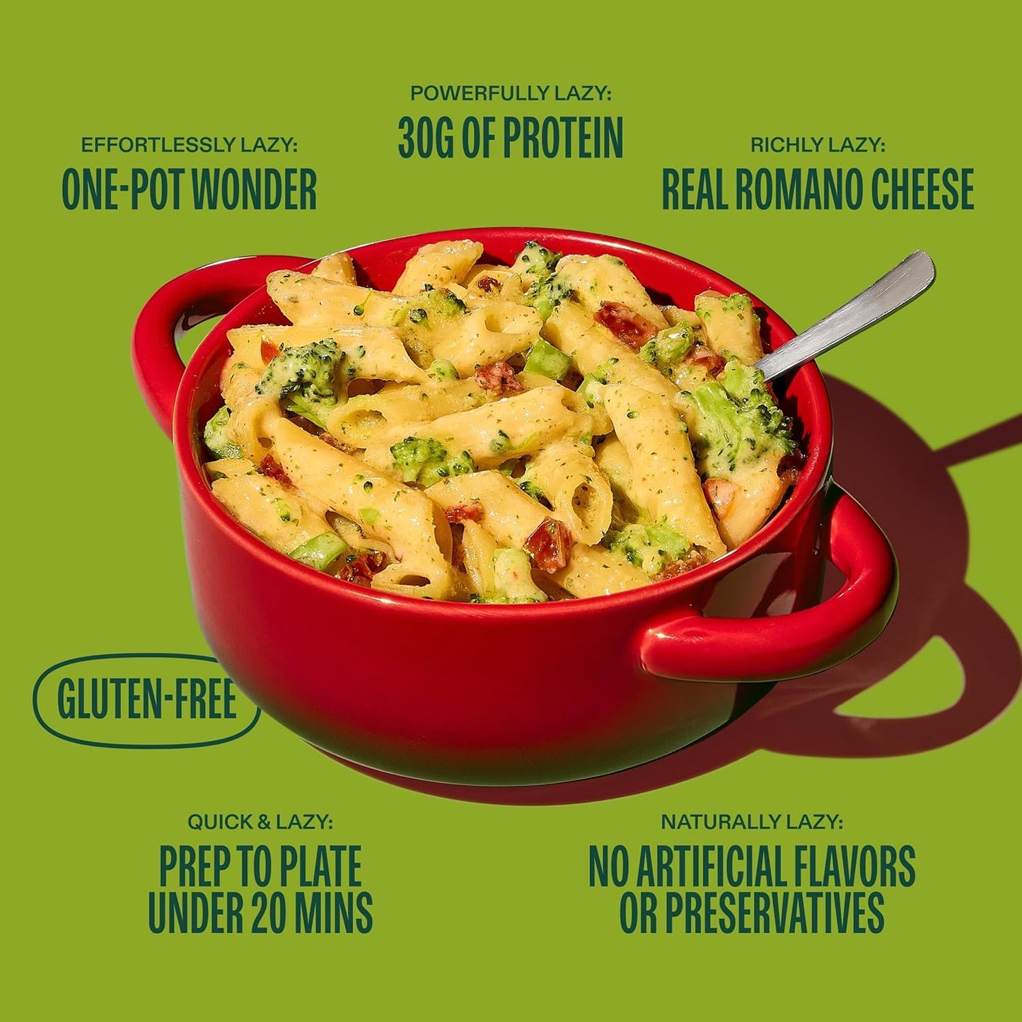 Lazy Food Broccoli Garlic & Oil Vegetarian Pasta Meal | Gluten Free Pasta Dinner | Real Cheese and Red Pepper for Moderate Spice | Low Carb High Protein One Pot Meal Kit | Chickpea & Yellow Pea Penne - 1 Pack (2 Serving)