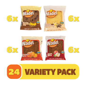 Nadel - Naturally Delicious Sweet Breads Variety Pack (Banana Chocolate Chip, Vanilla Pound Cake, Apple Spice, Pumpkin Spice). (