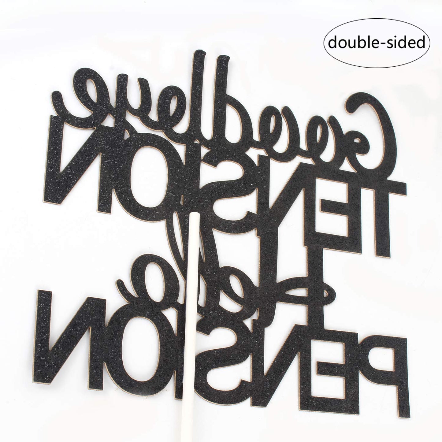 Goodbye Tension Hello Pension Cake Topper,Double Sided Black Glitter Happy Retirement Party Decorations Leaving Party Sign