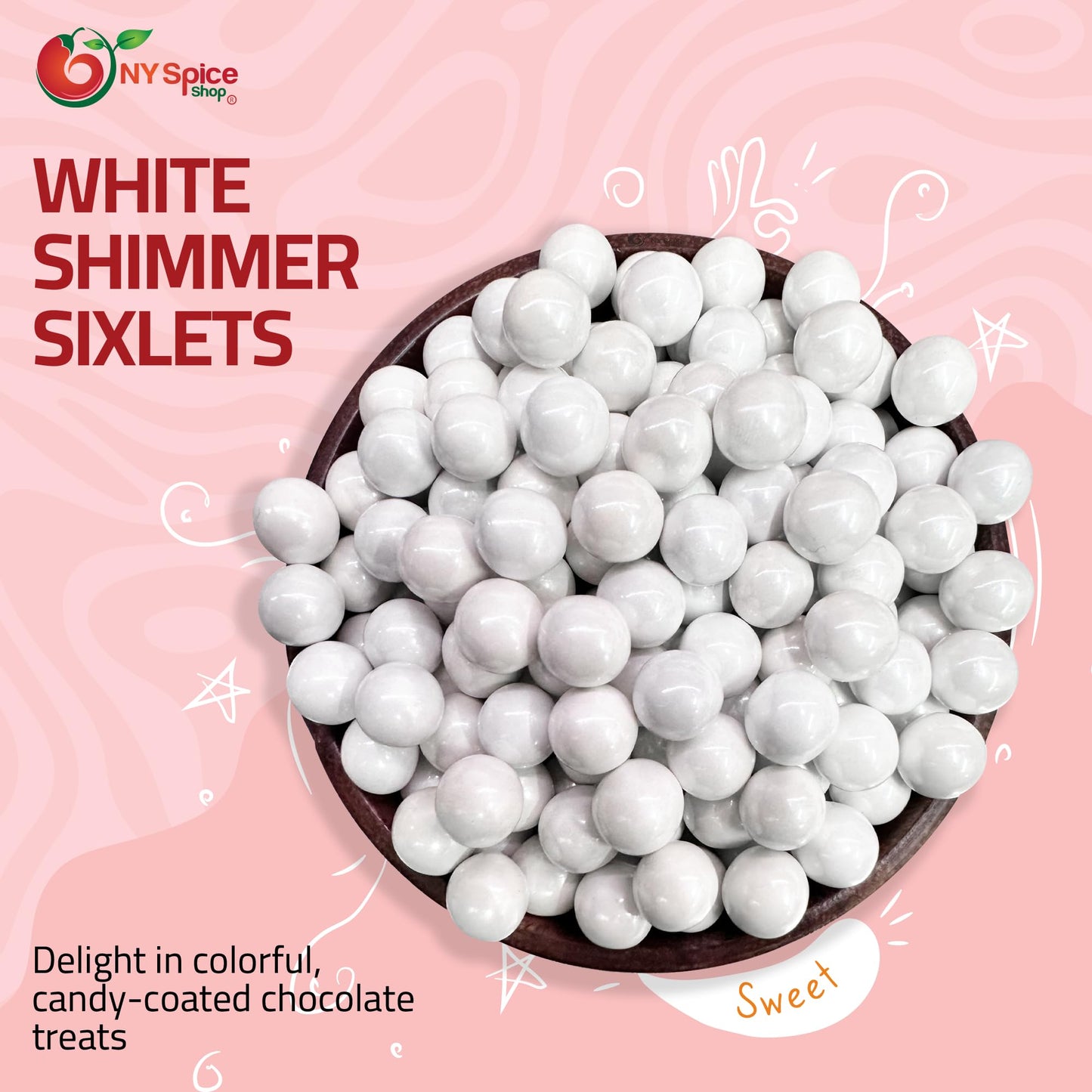 NY Spice Shop White Sixlets Chocolate Candy Balls - Bulk 1 Pound, Pearl Party Décor