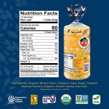 Lundberg Rice Cakes - Organic Whole Grain Honey Nut Rice Cakes, Healthy Snacks For Adults And Kids, Gluten-Free Snacks, Organic