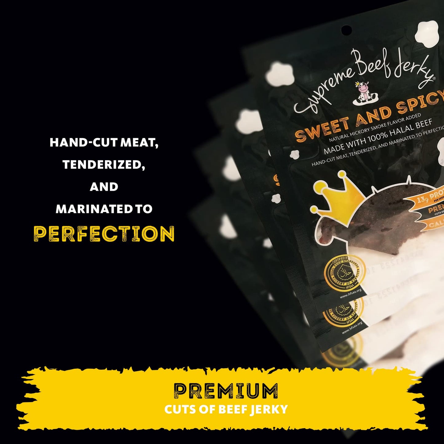 Supreme Beef Jerky, Halal Beef Jerky, Handcrafted Gourmet Meat Snacks, 2.5 Oz (Sweet & Spicy) Brown