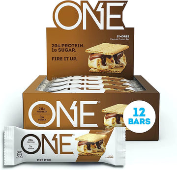 One Protein Bars, Smores, Gluten Free Protein Bars With 20G Protein And 1G Sugar, Pantry Staples, 2.12 Oz (12 Count)