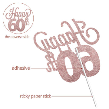 Lingteer Happy 60Th Birthday Cake Topper - Cheers To 60Th Birthday Sixty Years Old Birthday Party Cake Decorations Sign.