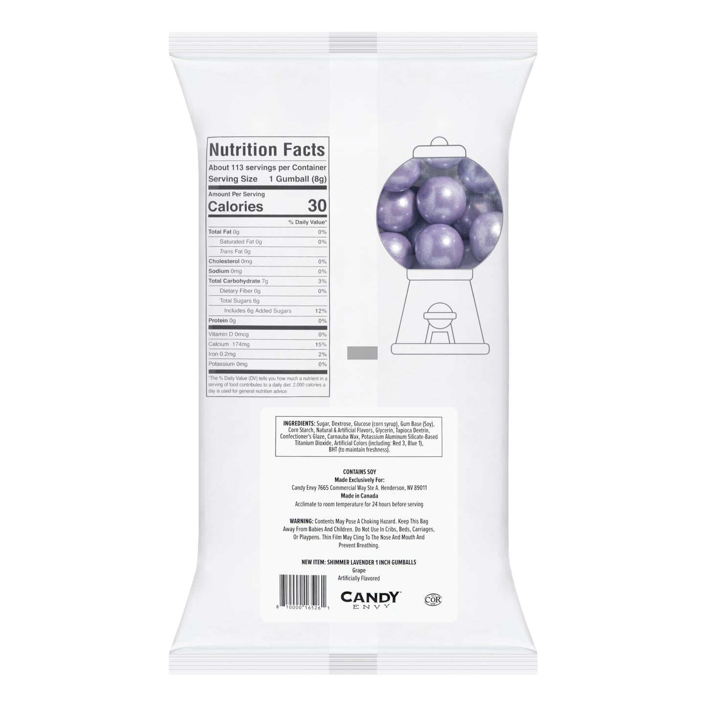 Candy Envy - Shimmer Lavender 1 Inch Gumballs - 2Lb Bag - Approximately 113 Gumballs Per Bag - North American Made & Kosher Cert