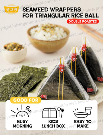 Korean Seaweed Wrappers For Triangular Onigiri Rice Ball 40 Sheets + 48 Cute Character Sealing Stickers - Twice Roasted Onigiri