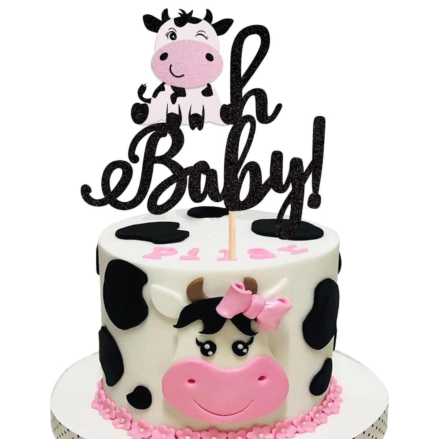 1 Pcs Cow Oh Baby Cake Topper Glitter Farm Animals Oh Baby Cow Cake Pick For Gender Reveal Theme Baby Shower Kids Boys Girls Birthday Party Cake Decorations Supplies