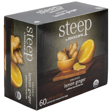 Biglow Tea Organic Lemon Ginger Tea Steep 60 Bags Net Wt 4.66 Oz