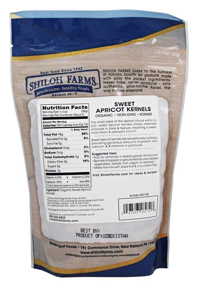 Shiloh Farms Organic Apricot Kernels, Sweet, 11 oz - Healthy Snack, Raw, Vegan, Non-GMO, Gluten-Free