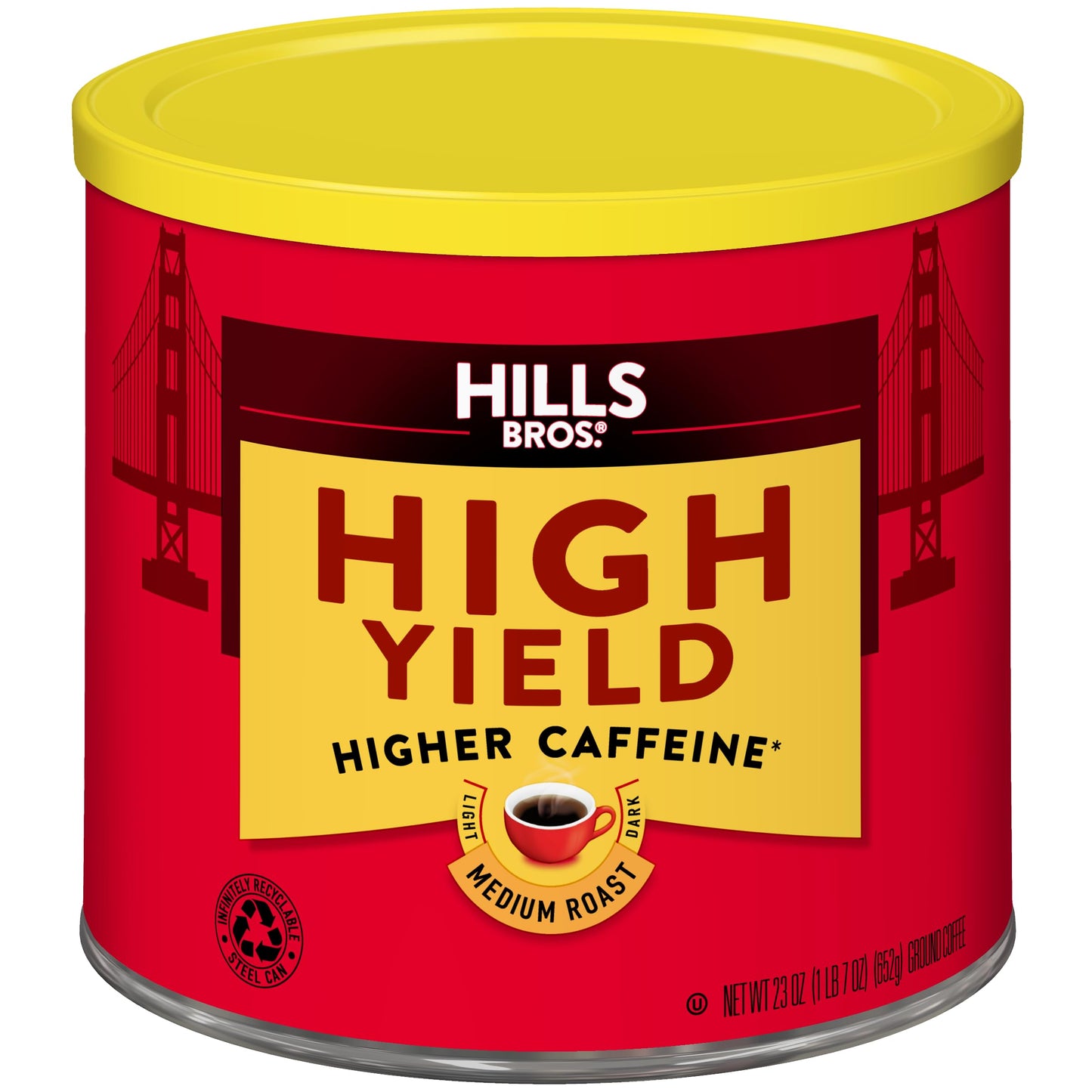 Hills Bros High Yield Ground Coffee Medium Roast 23 Oz. Can - Full-Bodied Rich Coffee Taste Balanced For Optimum Energy Blend