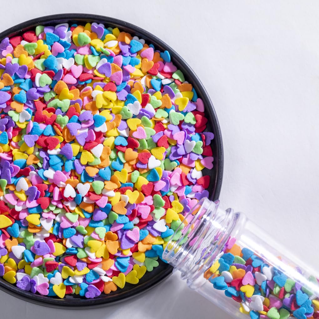 NIPEOR Red Heart Shapes Sprinkles for Cake Decorating - 3.53 oz - Rainbow Heart