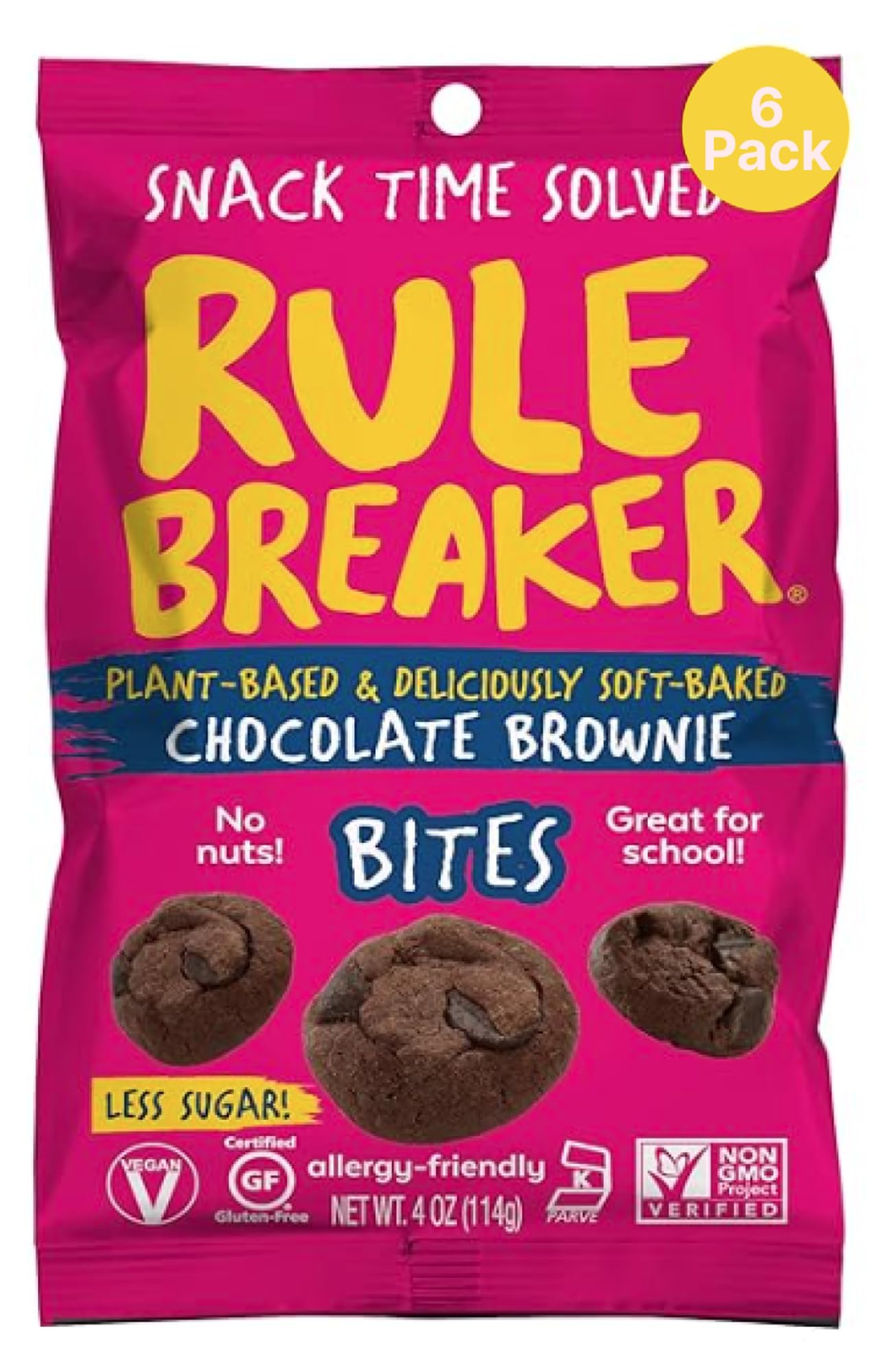 Rule Breaker Vegan & Gluten-Free Cookies | Chocolate Brownie Bites | Plant-Based Dairy Nut Soy Allergen Free Kosher | Soft-Baked School Snacks For Kids & 18+ Uses | Playter-For-You Bites (Pack Of 6)