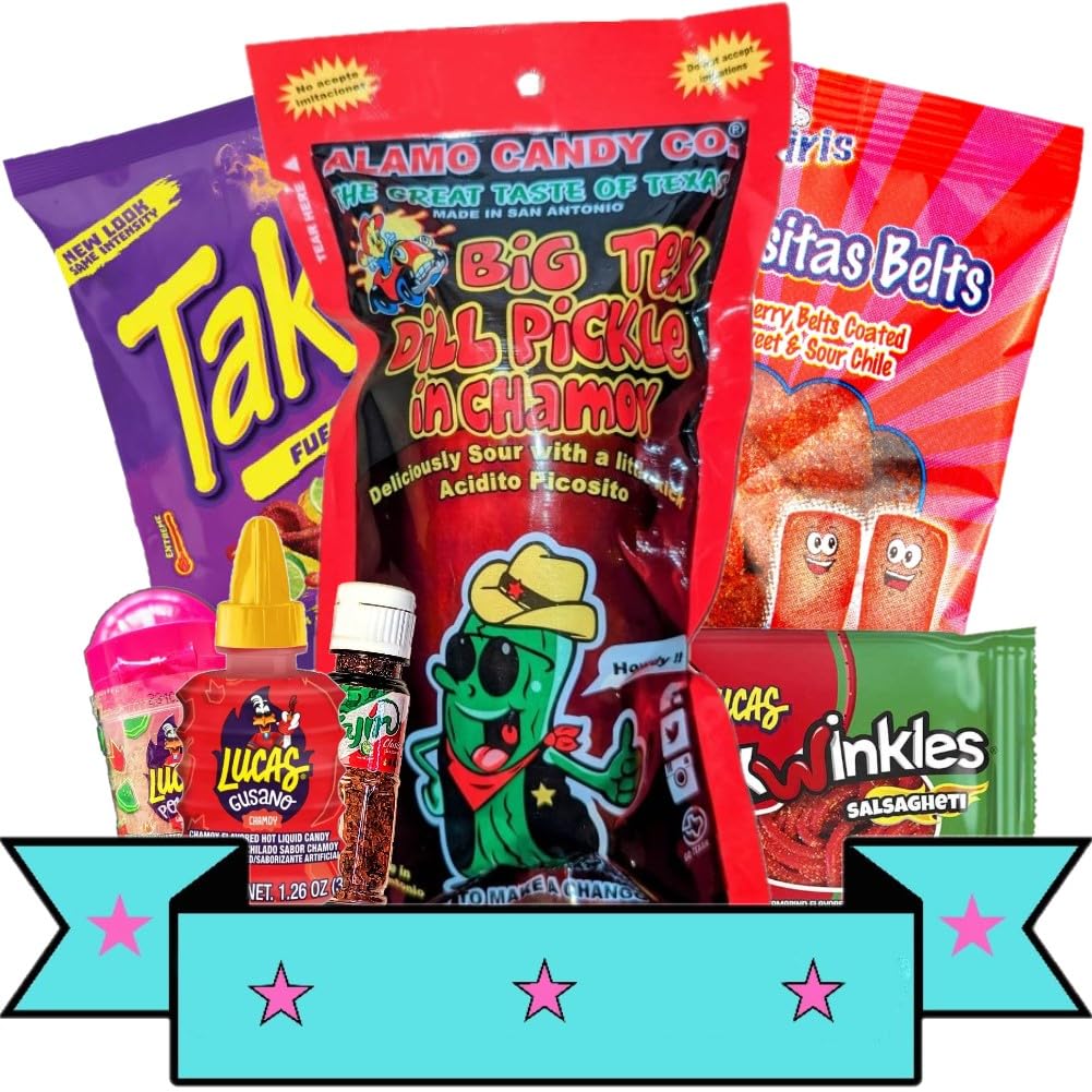 Chamoy Pickle Kit, Takis, Popular Mexican Candy, As Seen On Tik Tok Trend Items, Lucas Gusano, Salsagheti, Tajin, Sour Belts, Pe