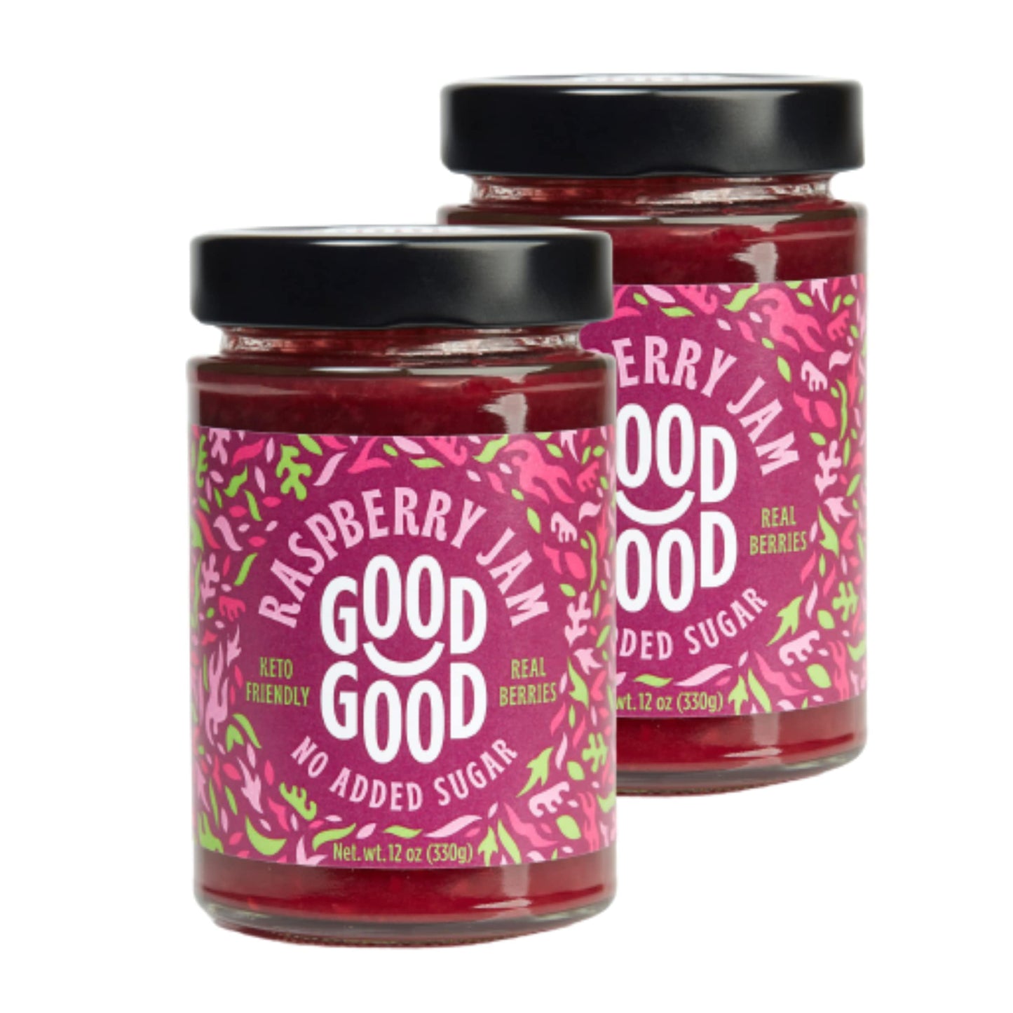 GOOD GOOD No Added Sugar Raspberry Jam - Keto Friendly Jelly - Low Carb, Low-Calorie and Vegan - Diabetic Friendly - 12oz / 330g
