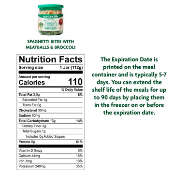 Nurture Life Finger Foods, Spaghetti Bites, Meatballs & Broccoli, Freshly Made Baby & Toddler Meals, Stage 3 Finger Foods For Se