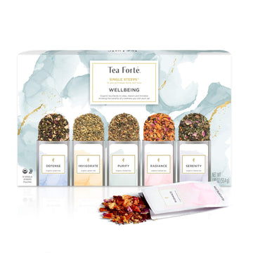 Tea Forte Single Steeps Loose Leaf Wellness Tea Sampler, Assorted Variety Tea Box, Single Serve Pouches, 15 Count (Pack Of 1)