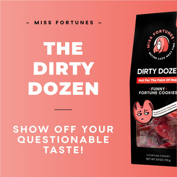 MISS FORTUNES Funny Fortune Cookies - Dirty Dozen, 12 Individually Wrapped Cookies for Date Night and Bachelorette Parties