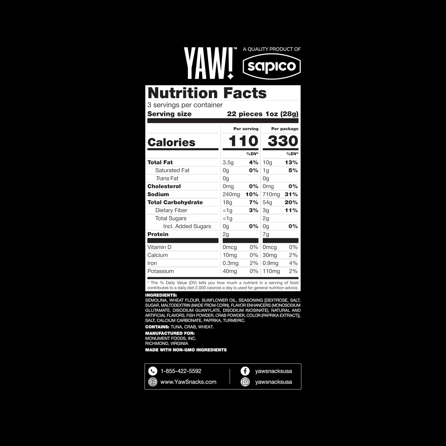 YAW! Baked Baguette Bites, Crab Flavored, Non-GMO, 3 Pack (9oz), Crunchy Snack
