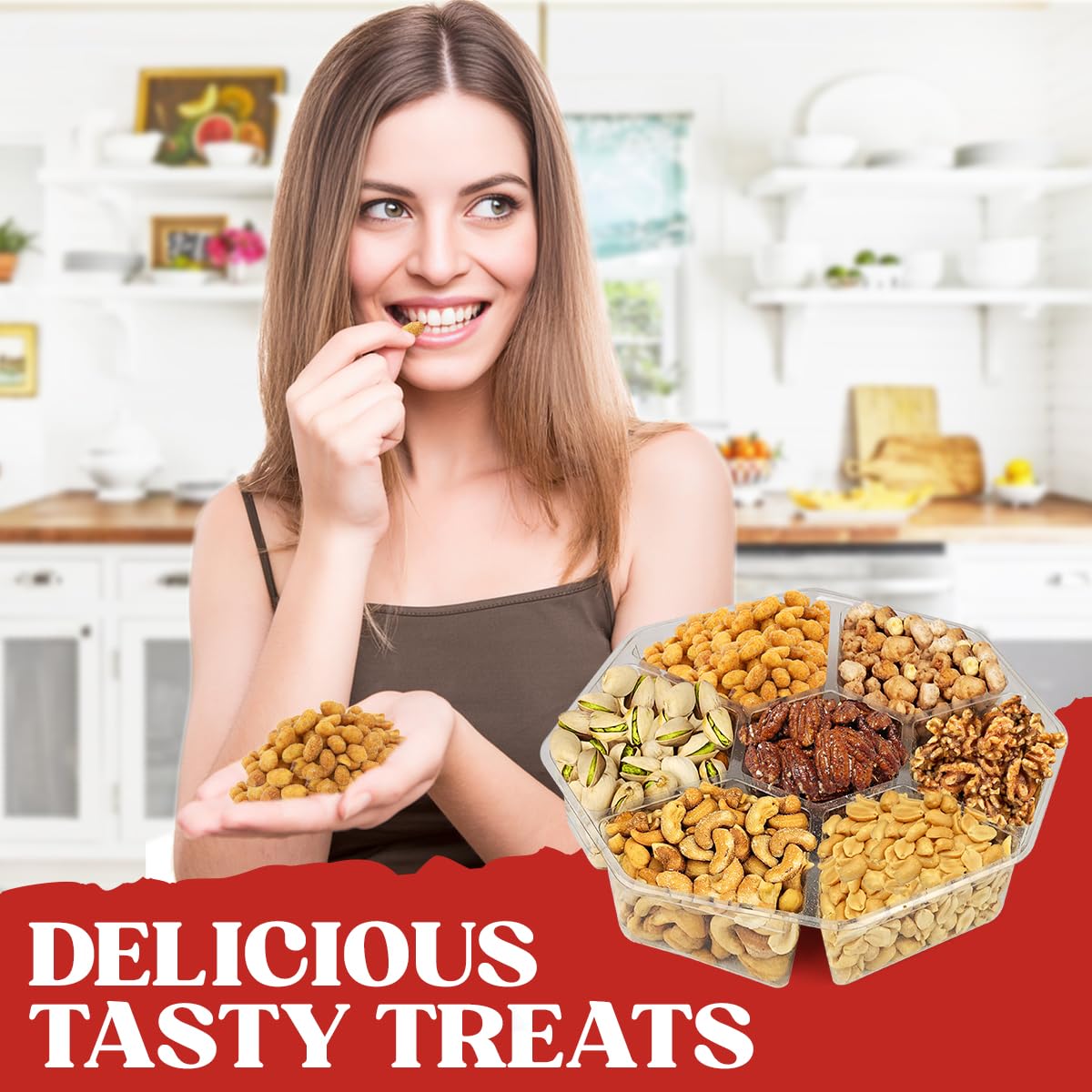 Simple Orchards Nuts Gift Basket - 7 Section Platter, Freshly Roasted Nuts, Ultimate Red Box, Ideal for Birthdays and Sympathy