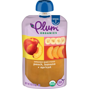 Plum Organics Stage 2, Organic Baby Food, Peach, Banana And Apricot, 4.0 Oz, New Look, Packaging May Vary.
