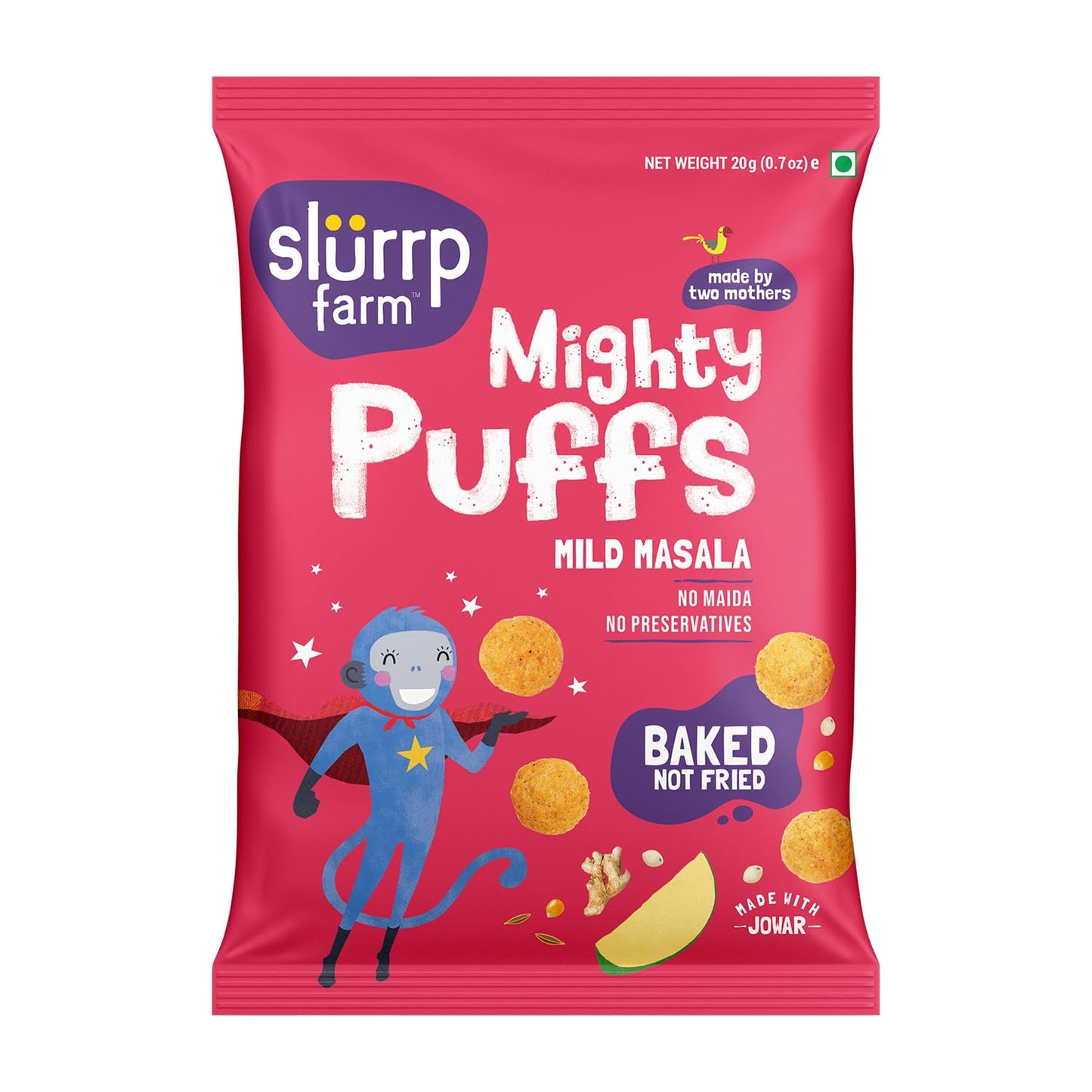 Mighty Jowar Puffs, Mild Masala | Not Fried, No Maida | Healthy Snacks For Kids, School Tiffin And Travel-Friendly, 20G
