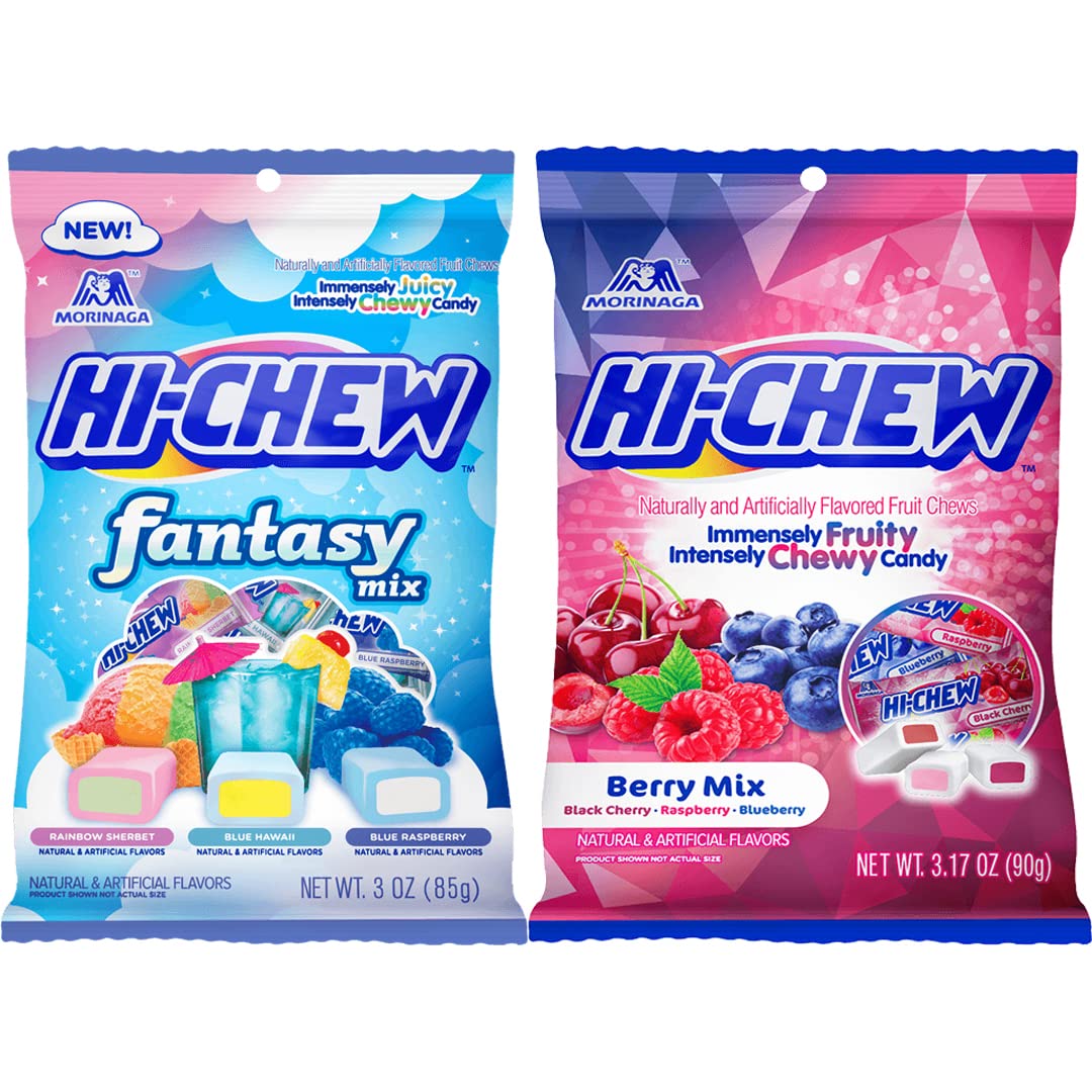 Hi Chew Candy 2 Different Flavors, Fantasy Mix And Berry Mix Fruity Chewy Japanese Candy Variety Pack Of 2 (Fantasy & Berry Mix)