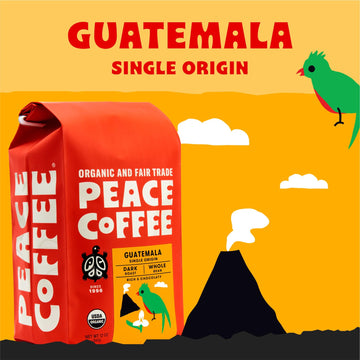 Peace Coffee Guatemala Single Origin Coffee | 20 Oz Ground Dark Roast | Organic Fair Trade | Rich, Chocolatey Flavor | Shade Grown, Fresh Roasted