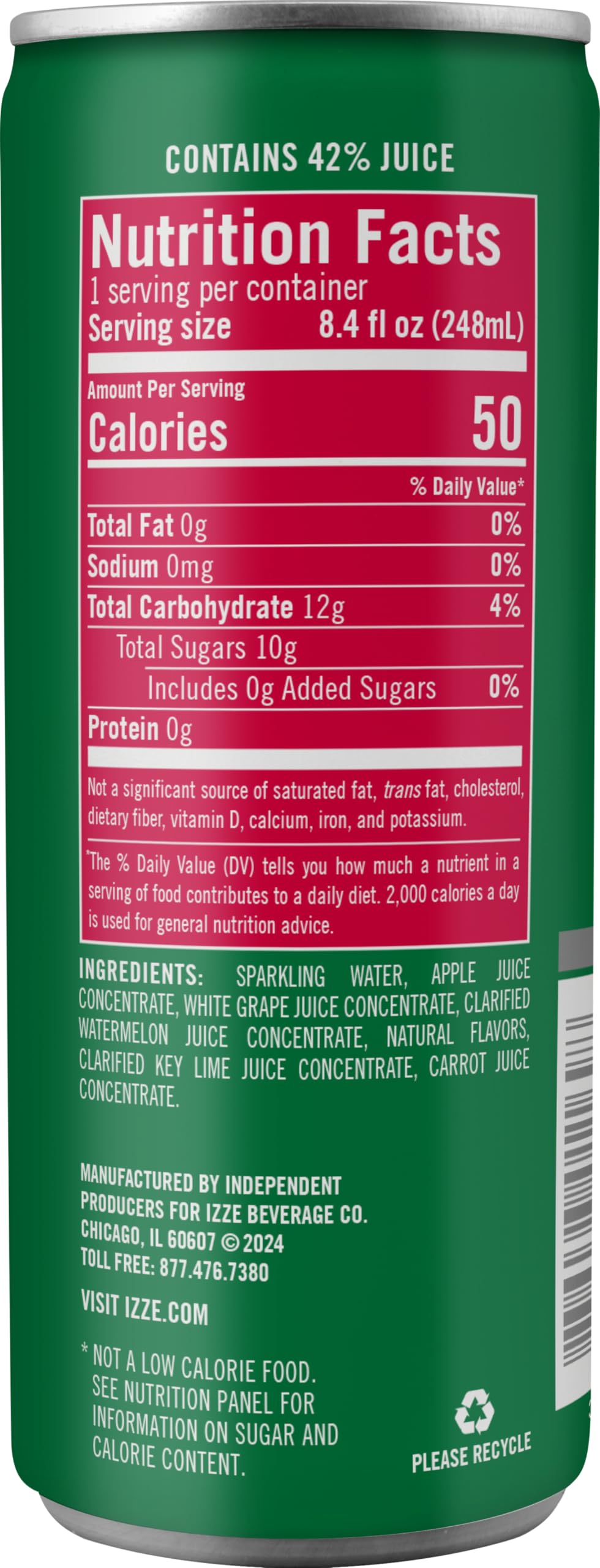 IZZE Sparkling Juice Beverage Blend, Watermelon, No Sugar Added, 8.4 FL OZ, 24 Cans