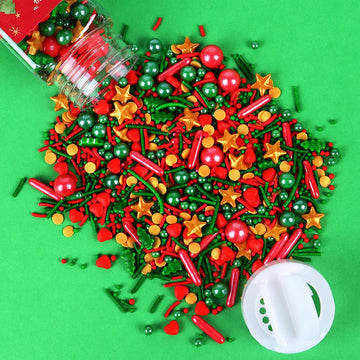 Christmas Sprinkles For Cookies, Red And Green Sprinkles With Green Tree & Gold Star, Perfect For Christmas Dessert Party 4.23 O