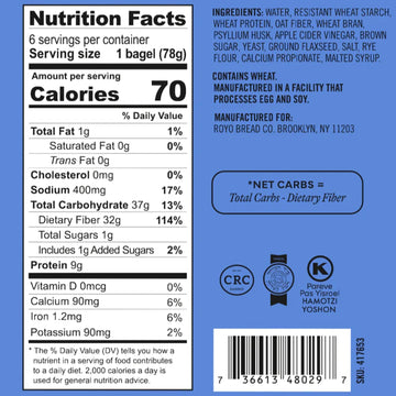 Dinas Confectionery ROYO Bagels Original Low Carb Keto-Friendly Vegan High Fiber 6 Bagels
