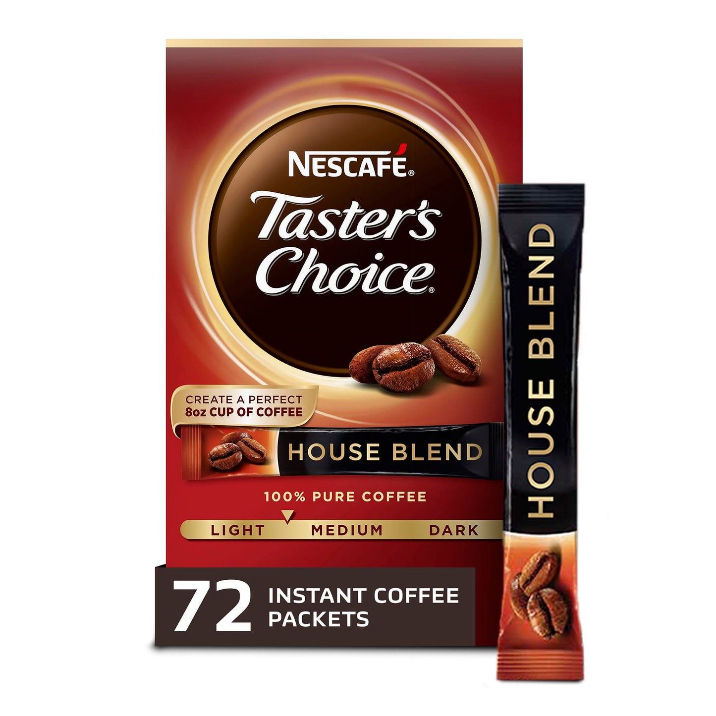 Nescafe Taster'S Choice, House Blend Light Medium Roast Instant Coffee, 12 Boxes (72 Packets)