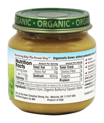Earth'S Best Organic Baby Food Jars, Stage 2 Vegetable Puree For Babies 6 Months And Older, Organic Corn And Butternut Squash, 4