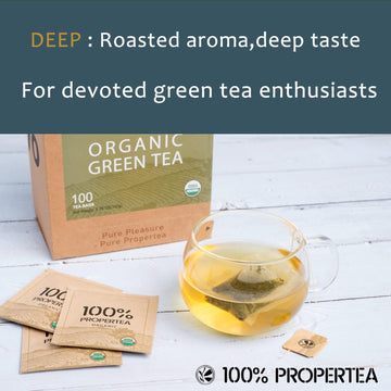 100% Propertea Deep Organic Green Tea, Individually Wrapped, Caffeinated, Rich In Antioxidants, 100 Tea Bags