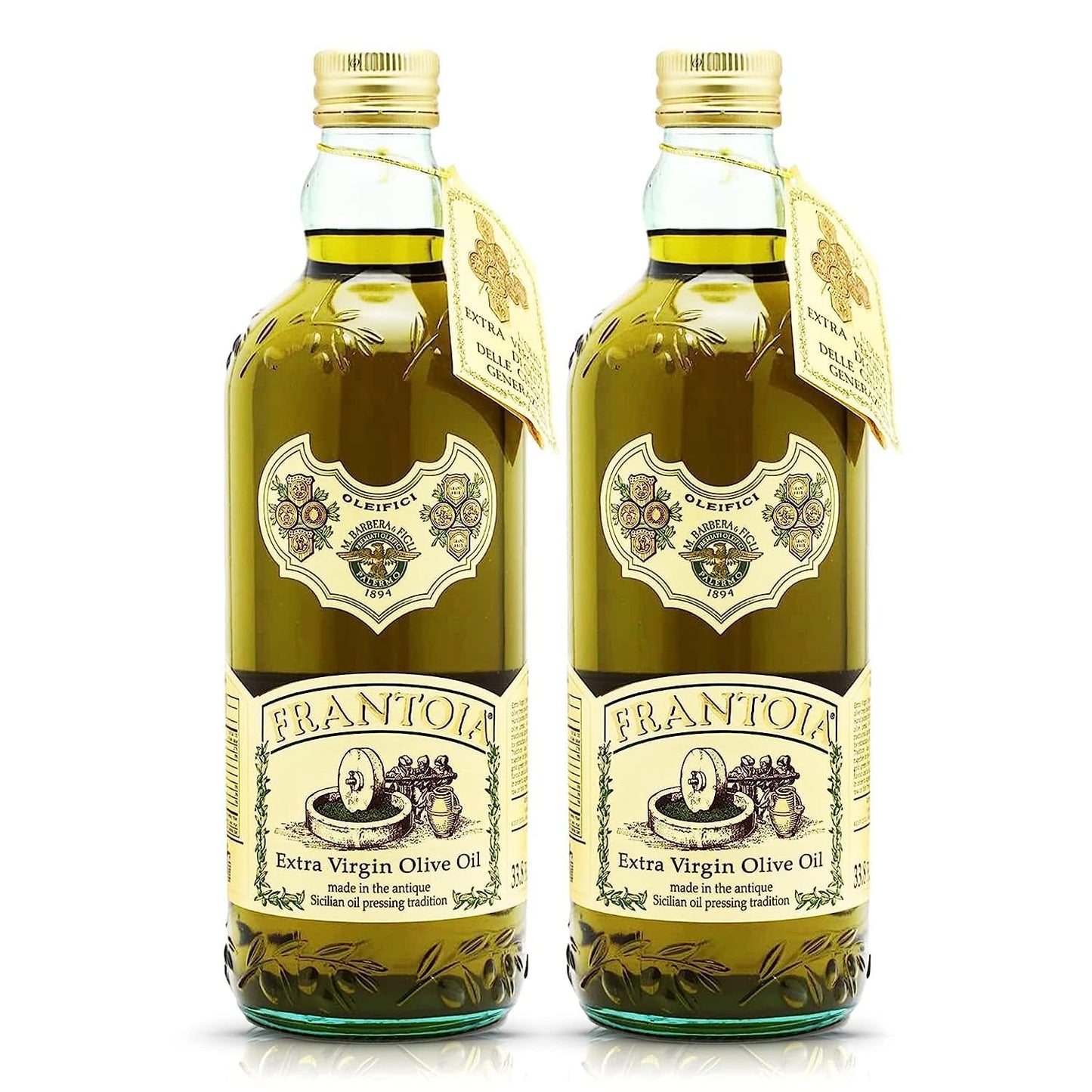 Frantoia Extra Virgin Olive Oil From Italy - Fruity, Unfiltered, Cold Extracted Authentic Sicilian Olive Oil - Fresh Harvest, Imported From Italy - 33.8 Fl Oz - Pack Of 2