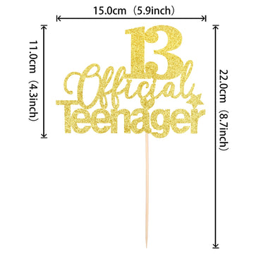 1 Pcs 13 Official Teenager Cake Topper Glitter 13Th Birthday Cake Pick Decorations For Teen 13Th Birthday Party Supplies Gold