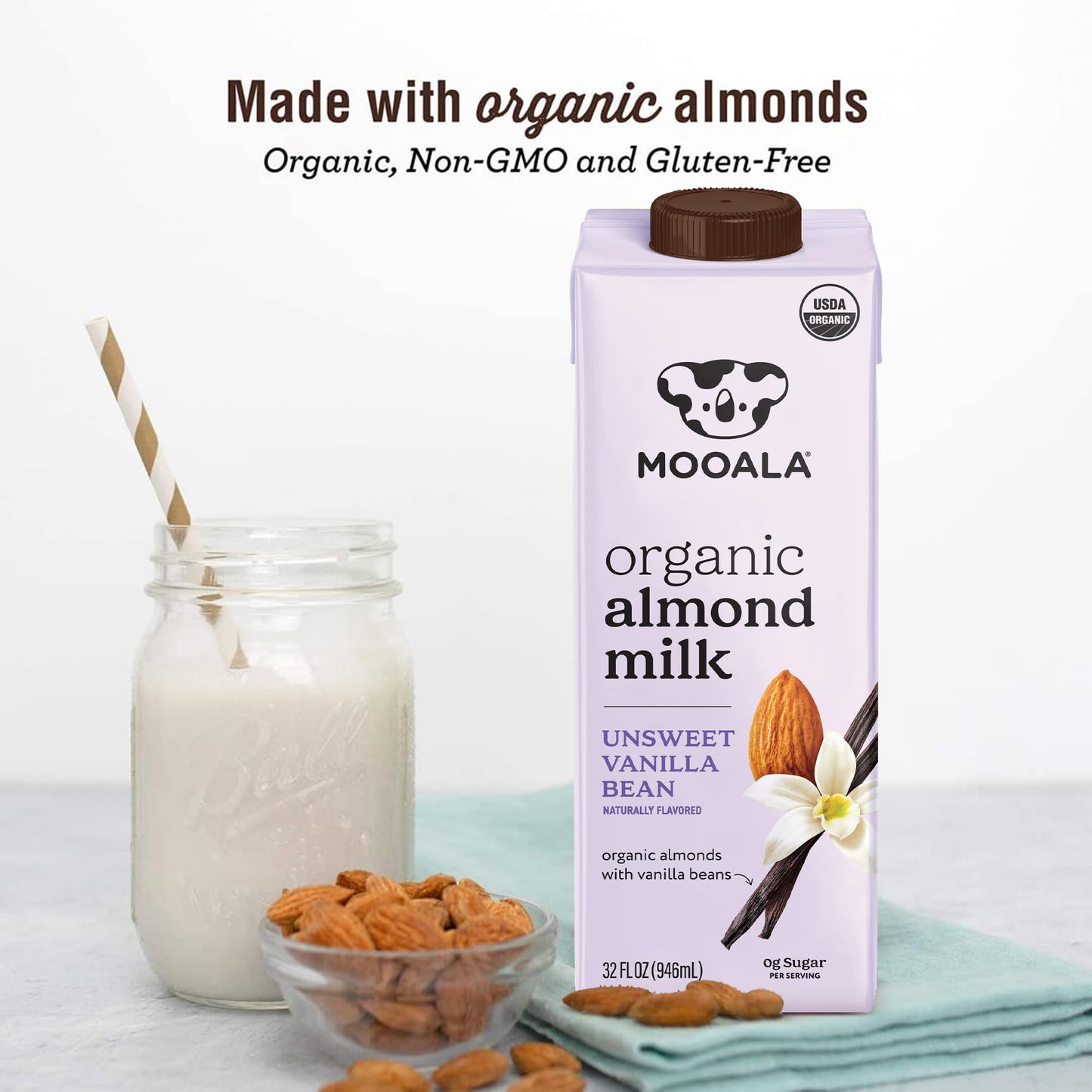 Mooala - Organic Vanilla Bean Almondmilk, Unsweetened, 32Oz (Pack Of 6) - Shelf-Stable, Non-Dairy, Gluten-Free, Vegan & Plant-Ba